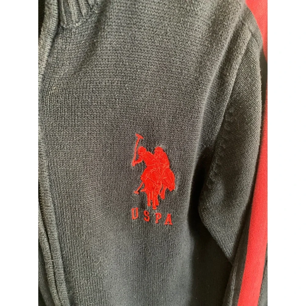 US Polo Assn Mens Navy Blue Full Zip‎ Mock Neck Cotton Cardigan Sweater Large